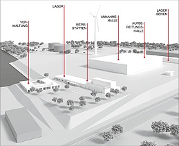 Visualization of a construction project with labels
