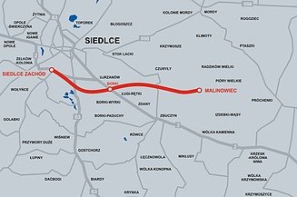 Map showing the route of the new section of the A2 in Poland