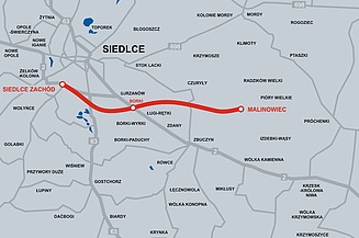 Karte mit Streckenverlauf des neuen Abschnitts der A2 in Polen.