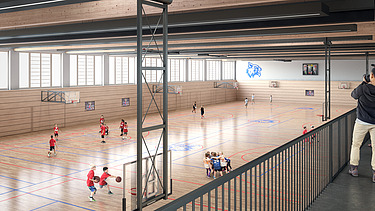 Visualisierung der künftigen Vierfachsporthalle.