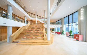 large and wide wooden staircase