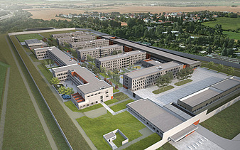 Visualisierung von der neuen Justizvollzugsanstalt von Sachsen und Thüringen in Zwickau.
