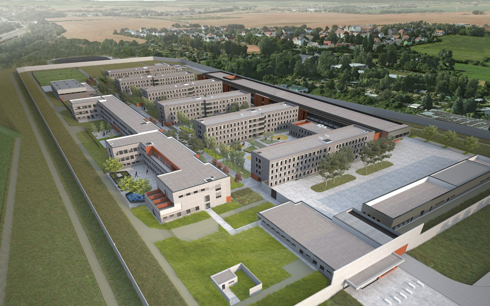 Visualisierung von der neuen Justizvollzugsanstalt von Sachsen und Thüringen in Zwickau.