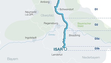 Bild einer Straßenkarte mit blaumarkierter Strecke