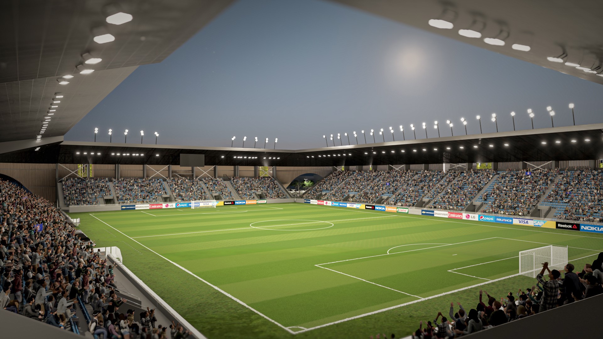 Interior view of the modernised soccer stadium in Zagreb at night