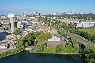Birds-eye view of a water treatment plant in Toronto