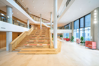 large and wide wooden staircase