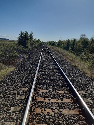 Foto von Bahngleisen bei blauen Himmel