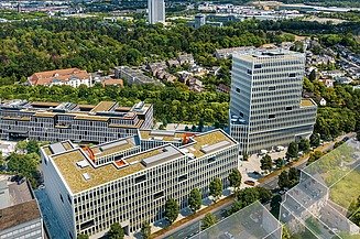 Luftaufnahme vom Büroensemble Mattes & Düxx in Köln-Deutz.