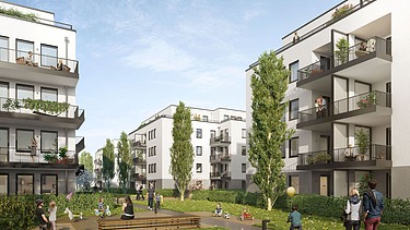 Visualisierung von fünf Rathausvillen in Schönefeld